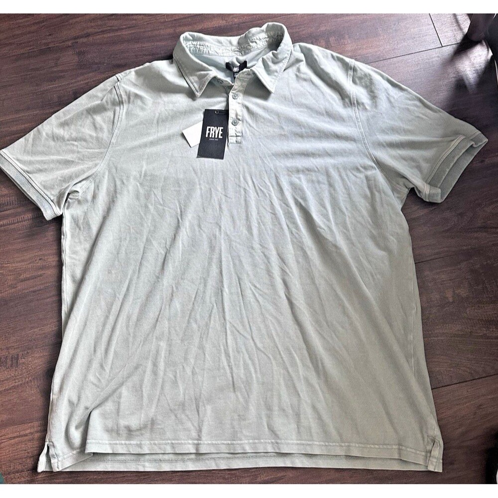 Frye men's washed cotton blend  knit polo shirt abyss sage green XXL